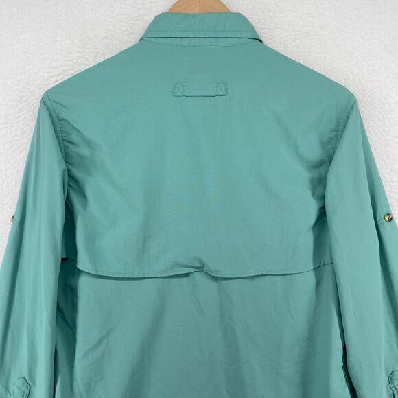 LL BEAN Shirt Womens M Vented Camp Fishing Roll Tab Sleeve Hunting Mesh Green - Picture 6 of 13